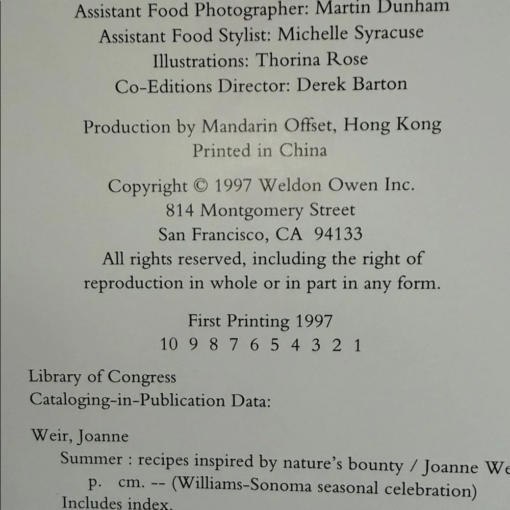 Vintage Williams Sonoma Nature's Bounty SUMMER Hardcover Cookbook Color Photos